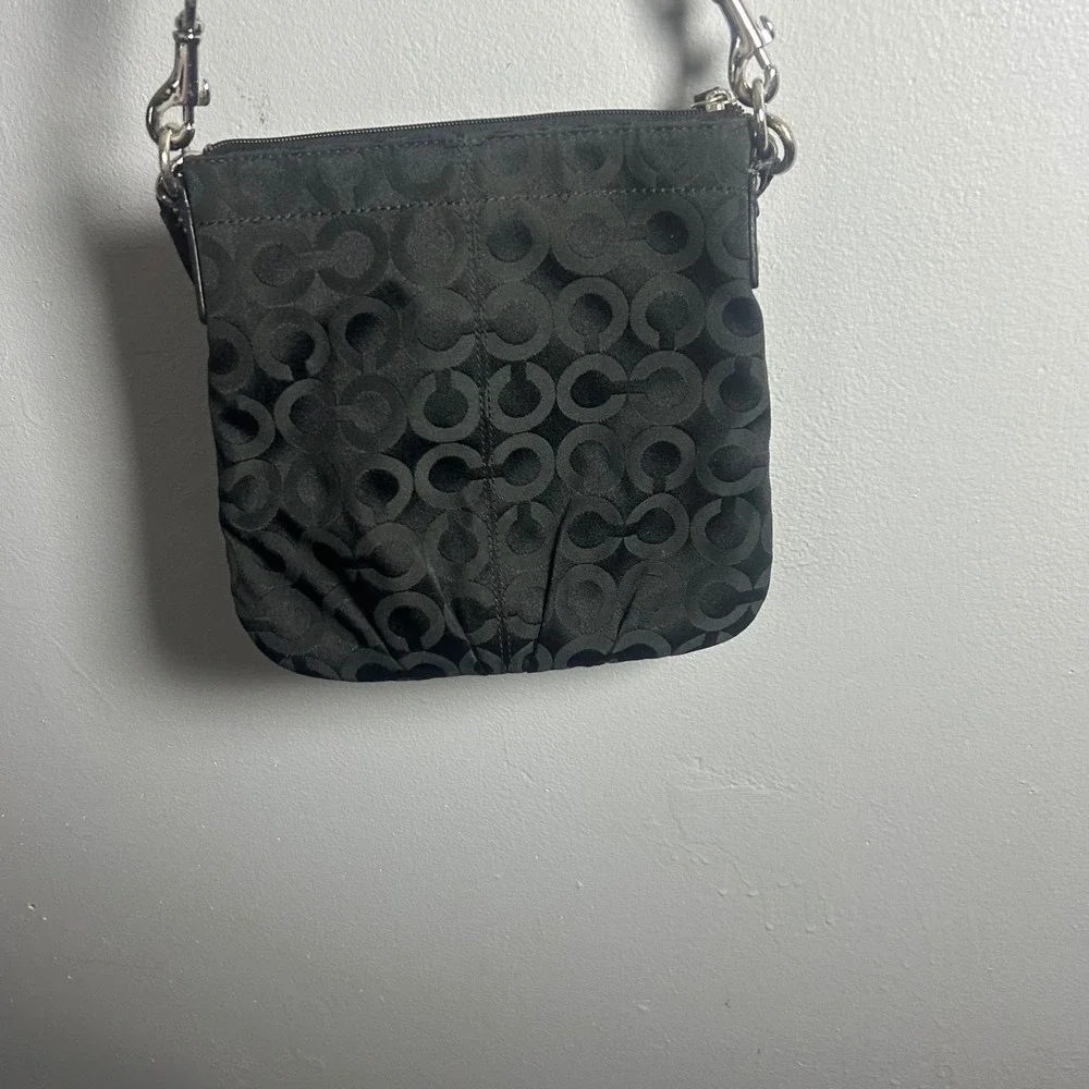 Coach Signature C Monogram Canvas‎ Leather Crossbody Bag Black Silver Hardware